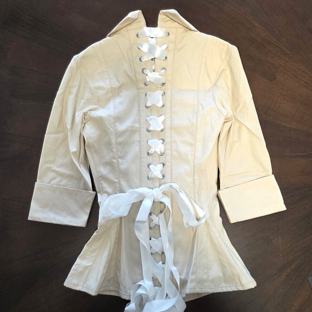 Tailored Beige Button-Front Women's Blouse - Picture 5 of 8